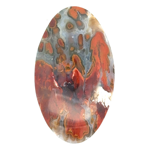 Picture Agate - Oval Cabochon with Deep Red Fiery Details