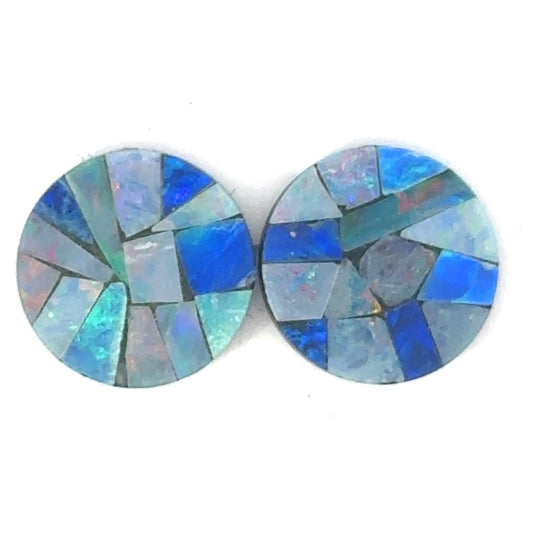 Matched Pair Australian Opal Round Mosaic Doublets - 1 Gram Total Weight